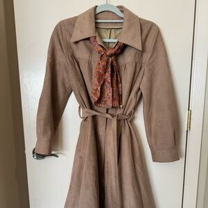 Tan Trench Jacket Small Made in the USA w/ Floral Scarf hand rolled from Japan